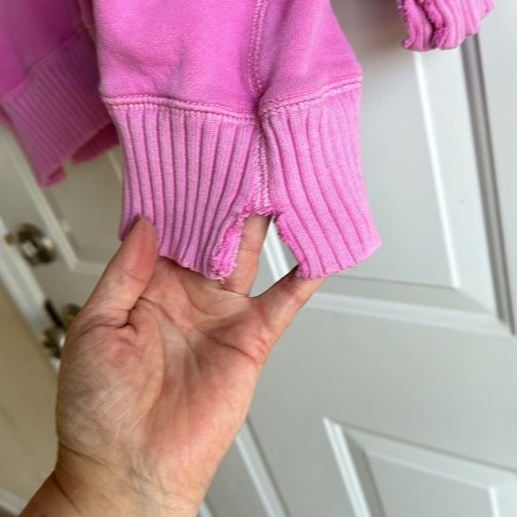 AERIE BEACH LIGHT THIN OVERSIZED SWEATSHIRT DISTRESSED V-COLLAR PINK SZ XL TALL - Picture 2 of 4